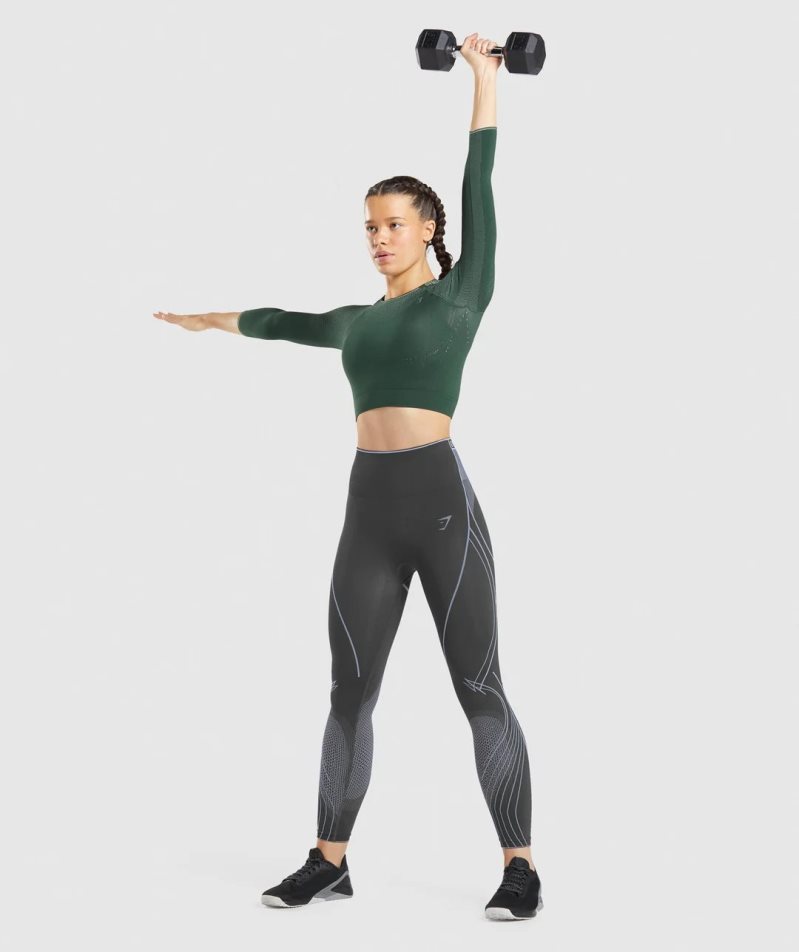 Women's Gymshark Apex Seamless Cropped Tops Dark Green | CA 736158